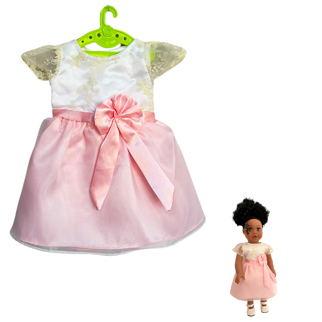 White lace and Pink satin dress